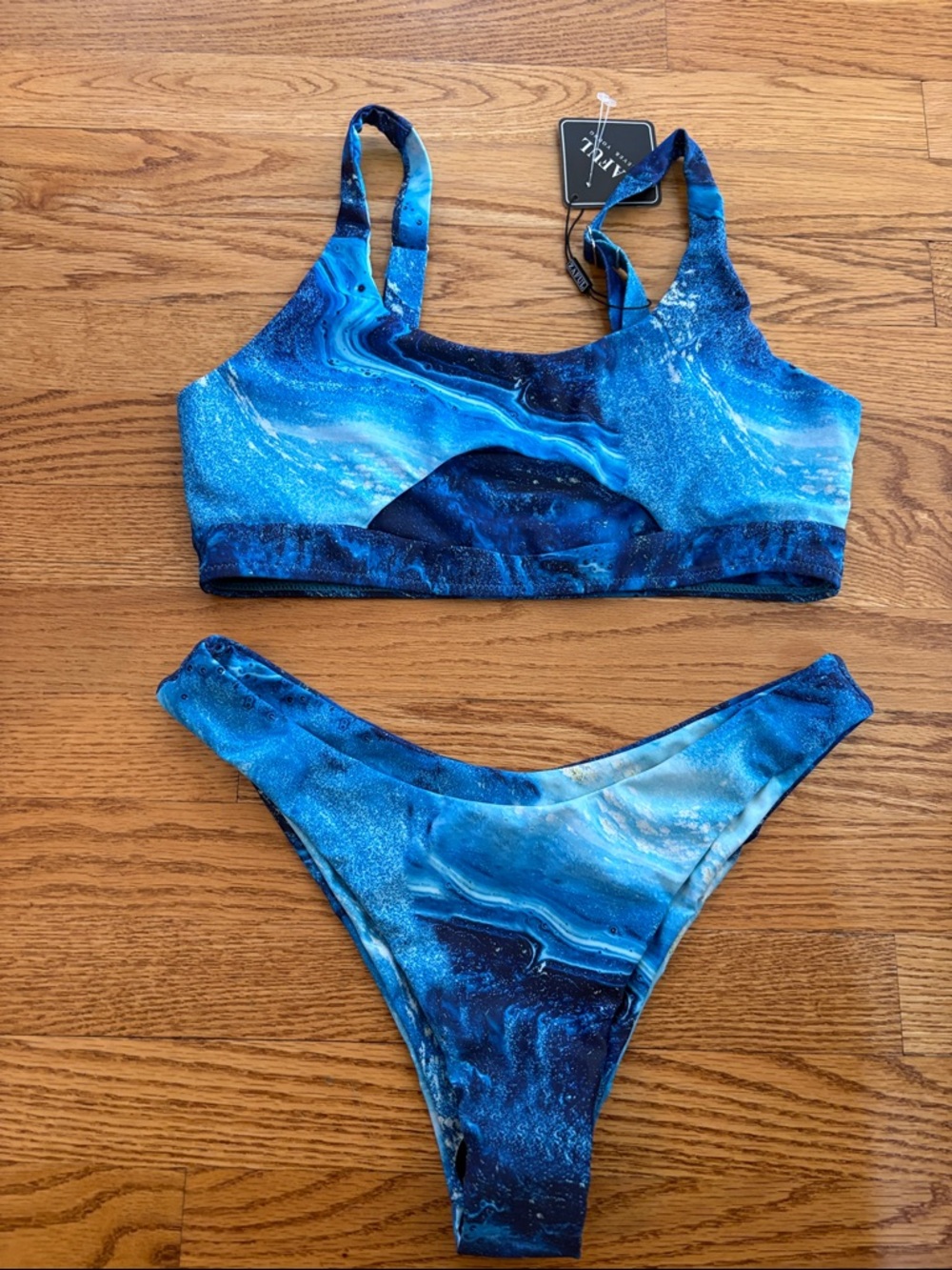 Zaful Blue Marble Print Bikini Set
